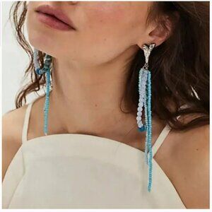 Free People Reese Blue Aqua Silver Dangle Earrings - NEW‎